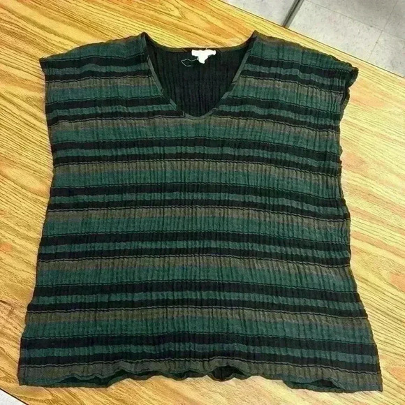 Eileen Fisher Boxy Loose V-Neck Cap Sleeve Top | Color: Black/Green | Size PM/PL - Picture 7 of 13